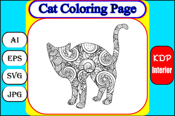 Commercial Cat Coloring Page Graphics for Adult Creatives