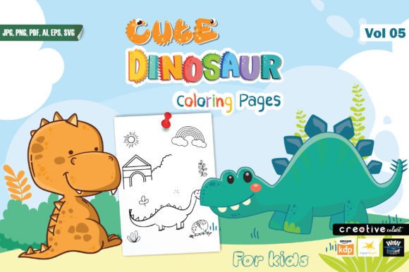 Cute Dianosaur Coloring Pages Vol 5: Embroidery Potential