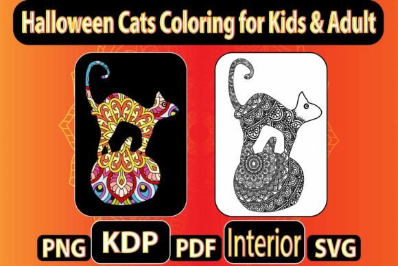 Halloween Cats Coloring Pages & Graphics for Kids & Adults