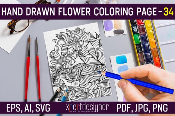 Hand Drawn Flower Coloring Page 34 Graphics & Coloring Amp